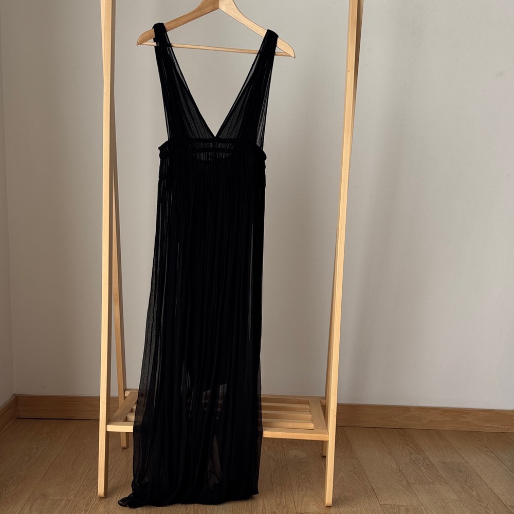 Sheer Black Plunging V-Neck Maxi Dress